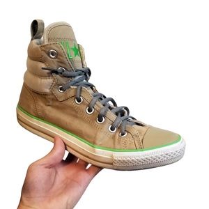 Beige and Lime Green Converse Hightop Shoes